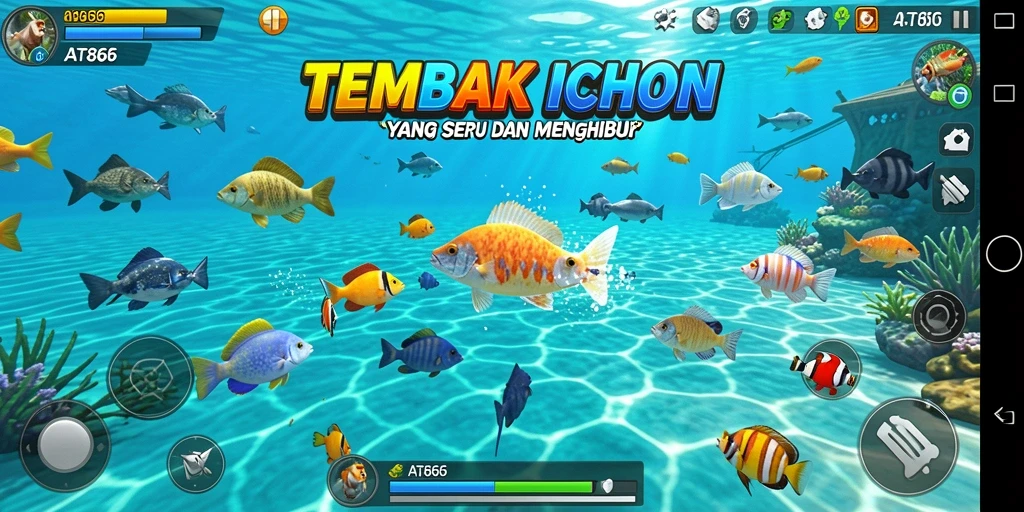 Screenshot utama AT866 menampilkan gameplay seru Tembak Ikan.
