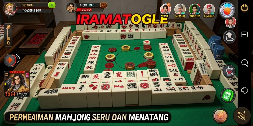 Tampilan gameplay seru dari IRAMATOGEL yang menampilkan ubin Mahjong berwarna-warni.