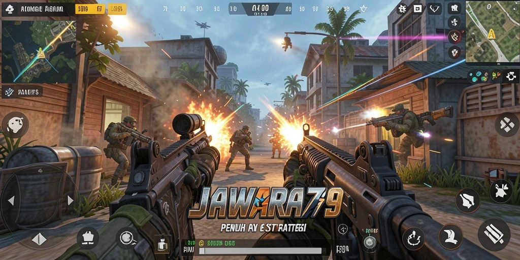 Screenshot utama JAWARA79 menampilkan aksi gameplay FPS yang intens.