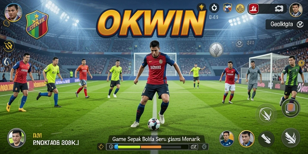 Gameplay dinamis dan seru di lapangan sepak bola.