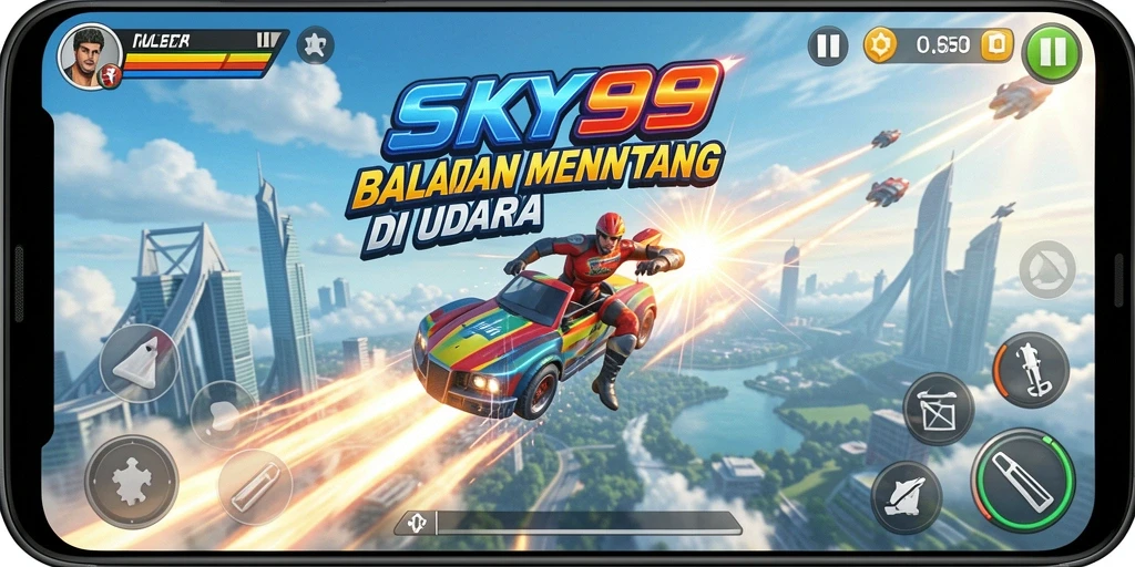 Tampilan gameplay SKY99 dengan balapan dinamis dan kendaraan keren.