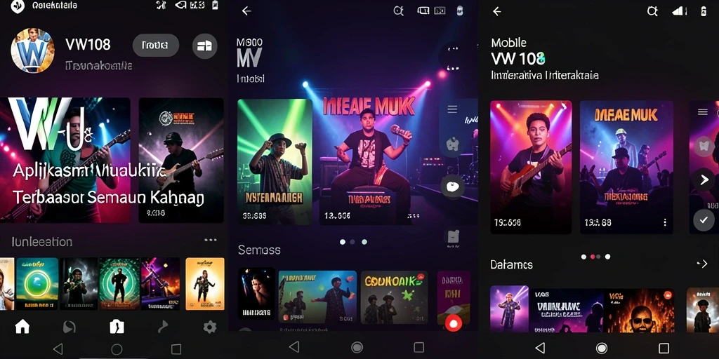 Tampilan gameplay VW108 dengan alat musik interaktif dan lagu-lagu populer.