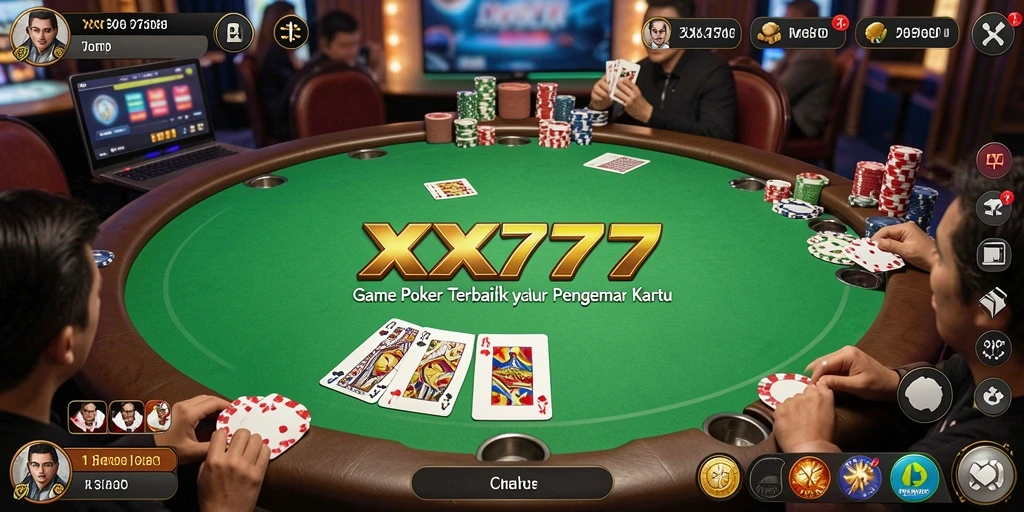 Tampilan gameplay XXX777 yang mendebarkan dan interaktif dalam permainan poker.